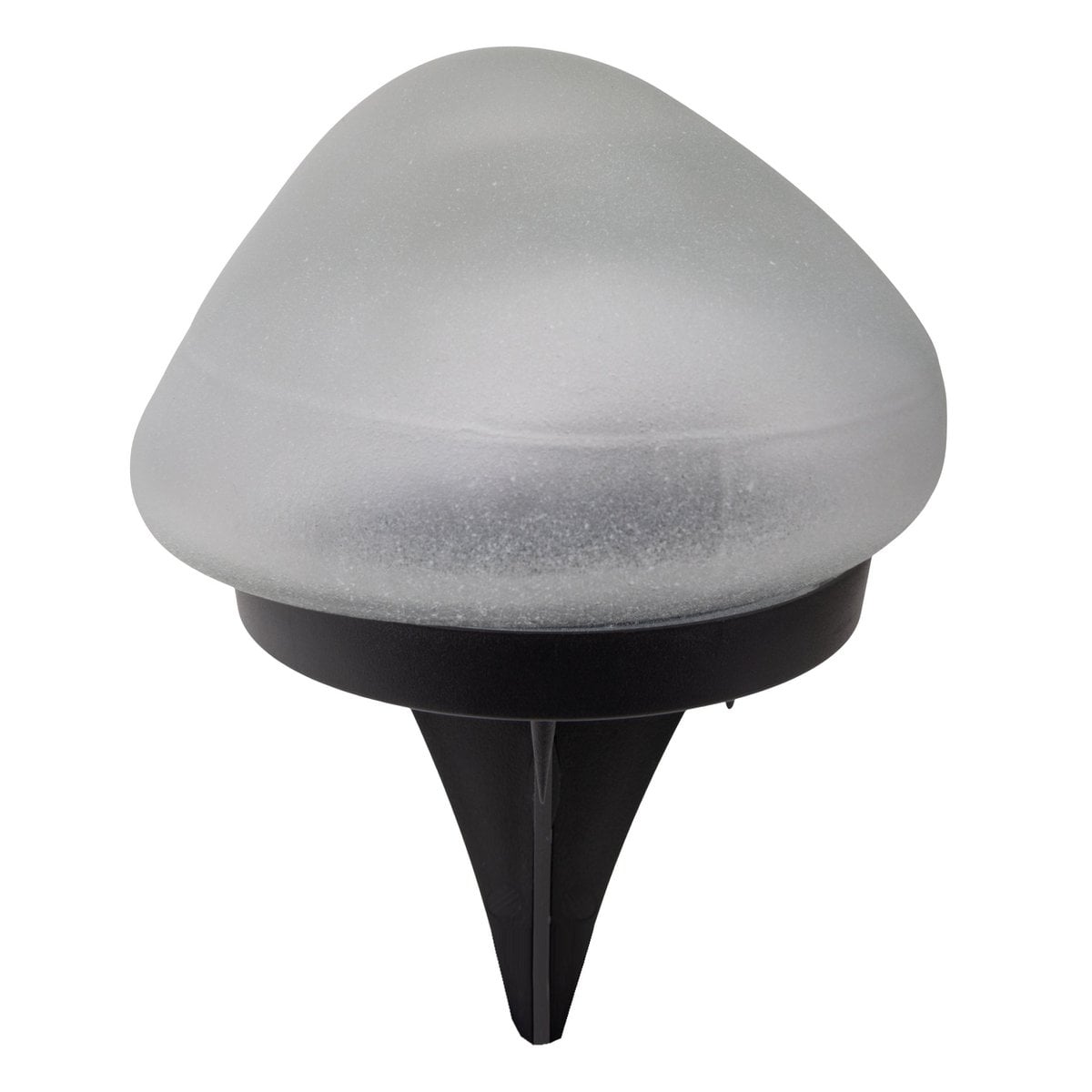 De spiesjes "Guri" 14 x 12 cm, 8,5 cm hoog, zwart plastic, zwaar, transparant glas, geïntegreerde LED's, warm wit