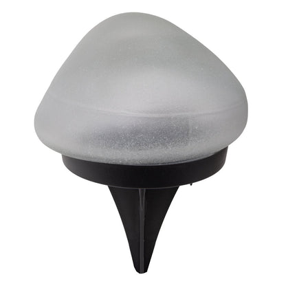 De spiesjes "Guri" 14 x 12 cm, 8,5 cm hoog, zwart plastic, zwaar, transparant glas, geïntegreerde LED's, warm wit