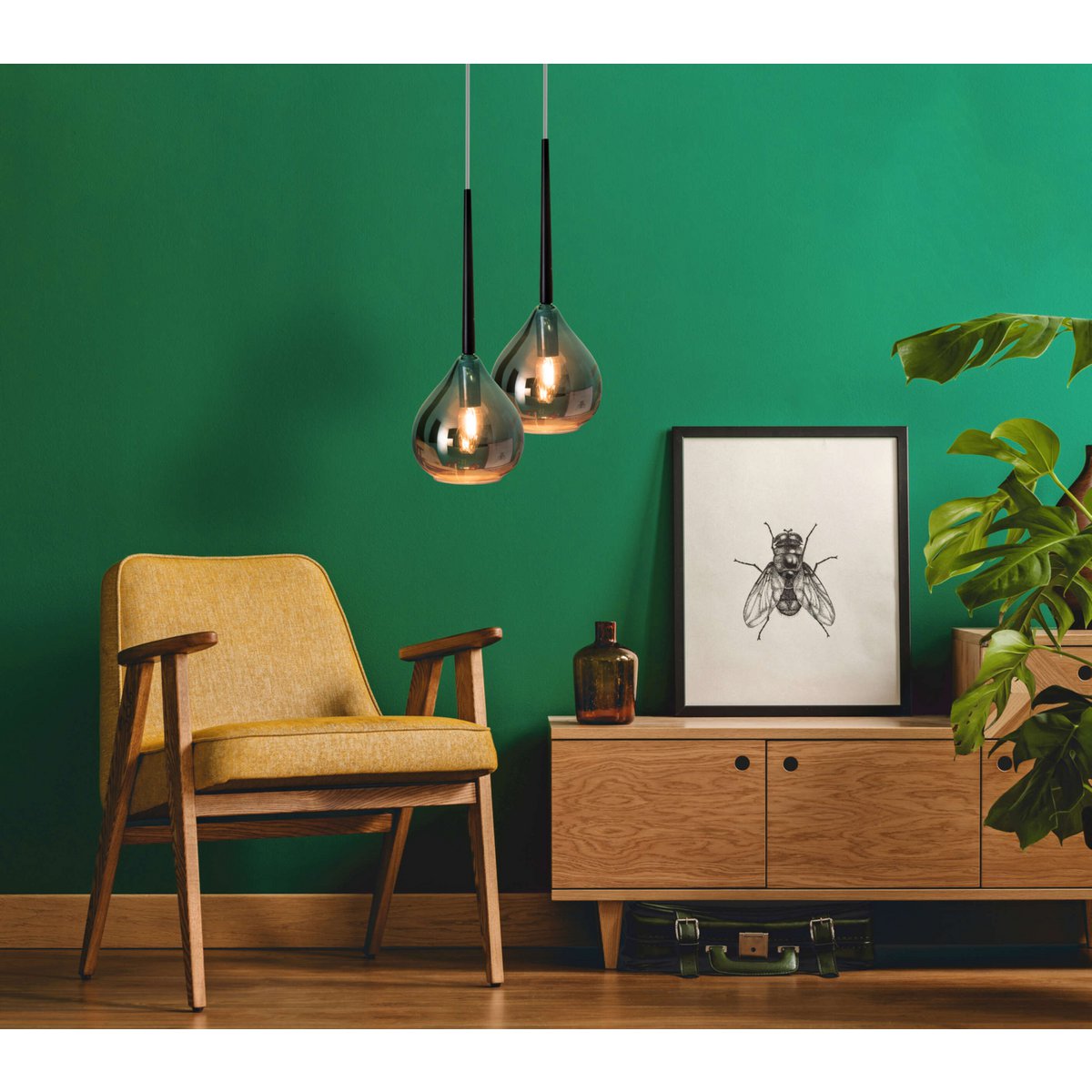 Hanger lamp "vaso", hanglamp gemaakt van metaal en rookglas in antraciet, met E14 -versie, voor eetkamer, woonkamer, hal of kantoor, met een Øvon 16 cm