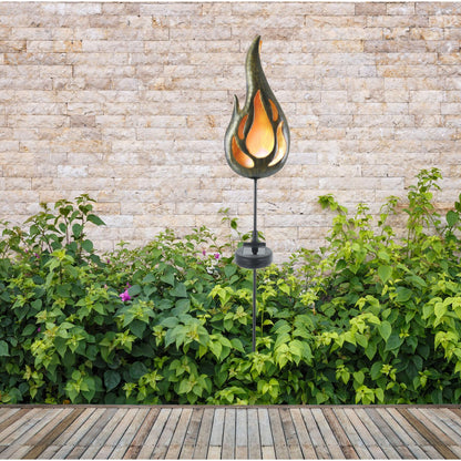 Led Solar Earth Skeer "Flame" aan de buitenkant van de grond Skeer gemaakt van bronzen gekleurd metaal en plastic, met geïntegreerde LED