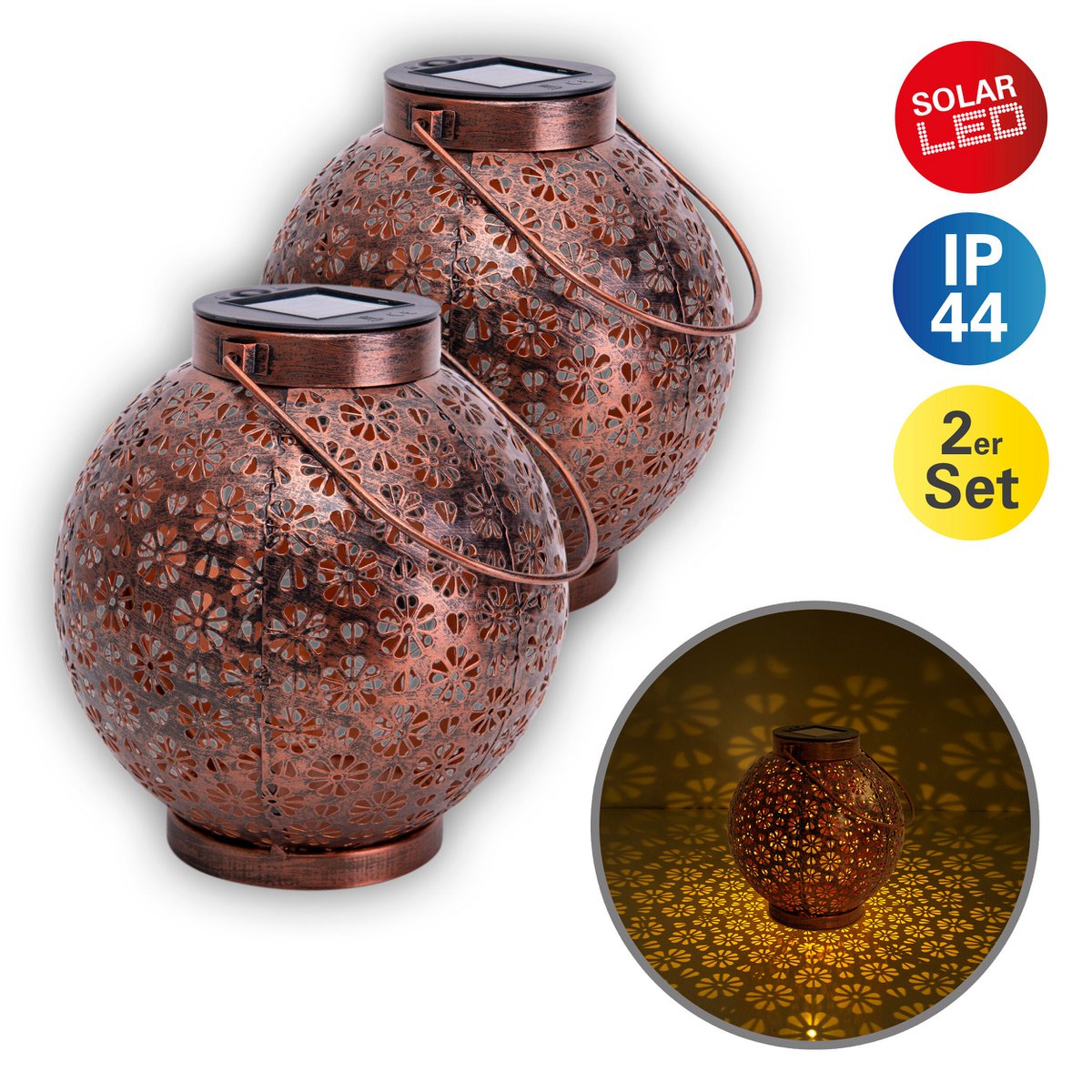 2 Set LED Decoratie Zonnelicht Ø 18 cm Buiten Decoratie gemaakt van metaal in brons met geïntegreerde LED's