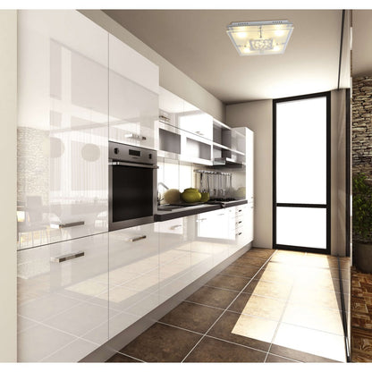 De LED -plafondlamp "chur" 30 x 30 cm, chom -gekleurd metaal, gedeeltelijk gevatneerd glas, geïntegreerde LED's, warm wit