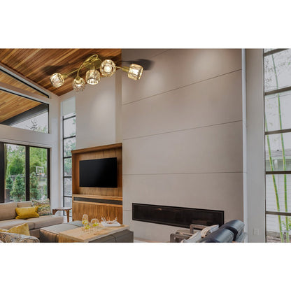 5-geleide plafondlamp "Josefa", metalen plafondlamp in goud, met E14-aansluiting, voor eetkamer, woonkamer, hal of kantoor, lamp voor woonkamer, eetkamer, hal of hal, 61 x 36 x 21 cm