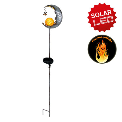 Led Solar Earth Spit "Moon", voor buiten, metaal en glazen aarde spies in zilver, met geïntegreerde LED