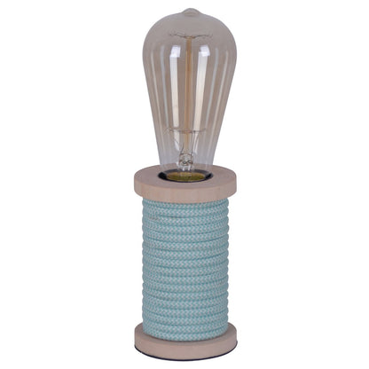 Tafellamp max. 12 cm hoog, decoratieve tafellamp gemaakt van metaal en plastic en textielmateriaal in turquoise wit, E27 -versie, tafellamp voor eetkamer, keuken, kinderkamer, gang