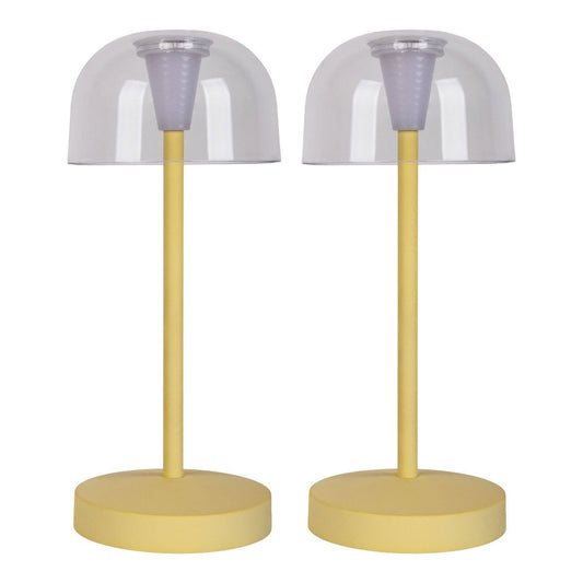 2-ex-ingestelde LED-batterijtafellamp "Gomba" voor buiten en binnen, gemaakt van metaal en plastic in geel, 18,5 cm hoog