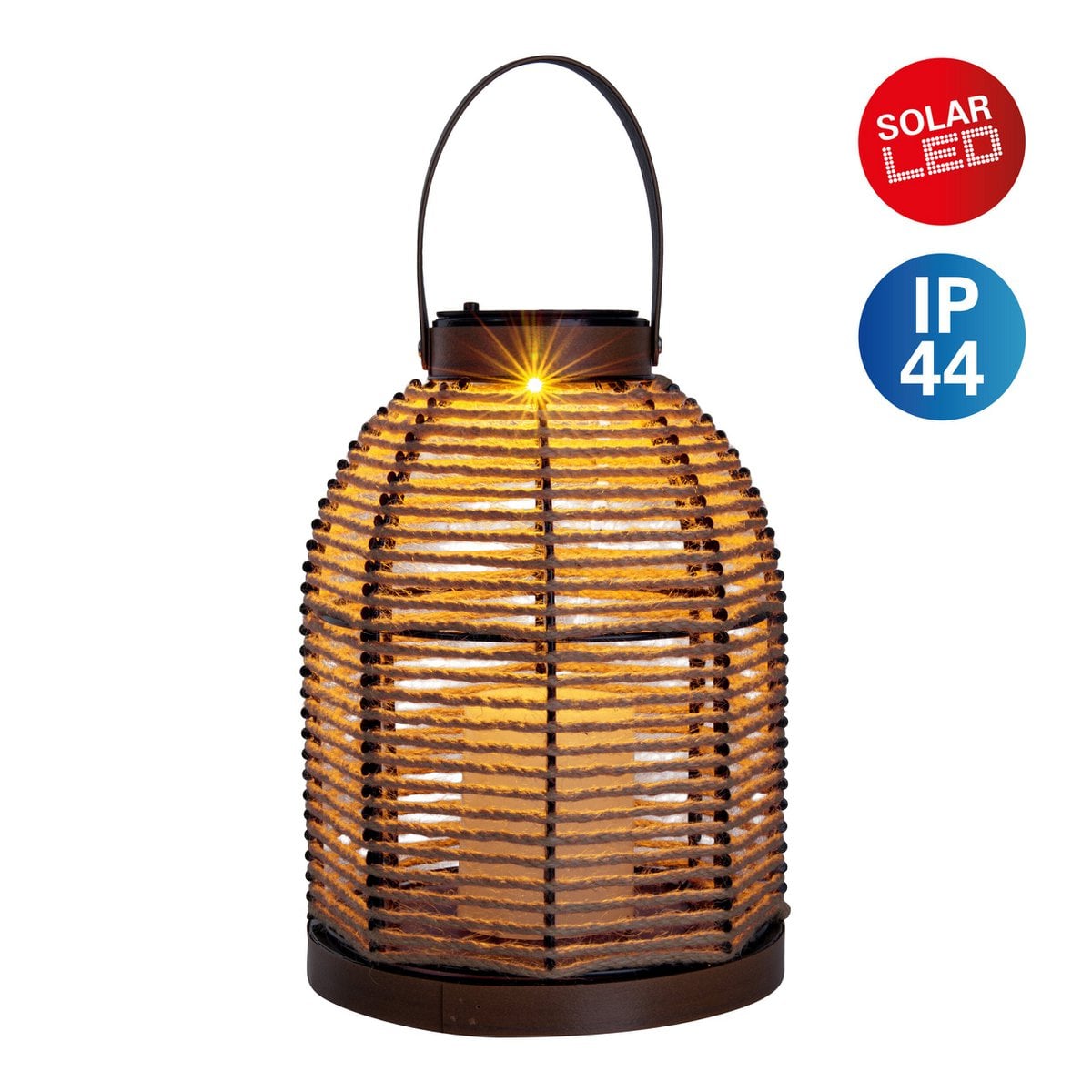 LED ZONNELIJKE LICHT "KORBINIAN" VOOR GARDEN EN TERRACE, decoratieve lamp gemaakt van metaal met jutespanning in de natuur, stevig gebouwd -in LED's, zonnelamp voor buiten 29 x 21 cm