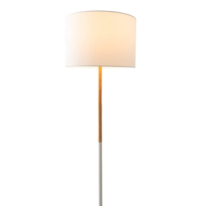 Textiel staande lamp "Tessile", vloerlamp gemaakt van metaal, rubberen boom en stof in wit en natuur, E27 -aansluiting, staande lamp 126 cm hoog