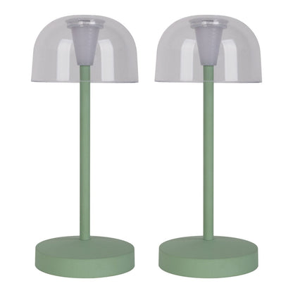 2-set LED-batterijtafellamp "Gomba" voor buiten en binnen, gemaakt van metaal en plastic in mint, 18,5 cm hoog