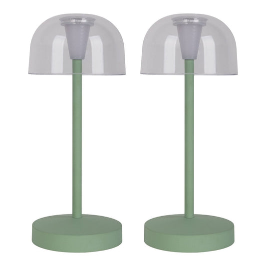 2-set LED-batterijtafellamp "Gomba" voor buiten en binnen, gemaakt van metaal en plastic in mint, 18,5 cm hoog