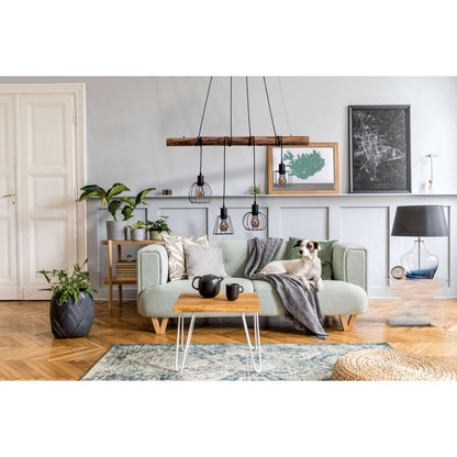 4 hanglamp "Woodland", hanglamp, metaal en hout in zwart en natuurlijke E27 -aansluiting, voor eetkamer, woonkamer, gang of kantoor, 100 cm lang