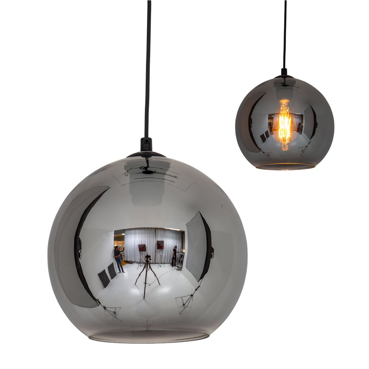 Hanglamp "vaso", kogellampglas, hangende lamp, metaal en rookglas in antraciet, E27 -aansluiting, voor eetkamer, woonkamer, gang of kantoor, met een Øvon 25 cm