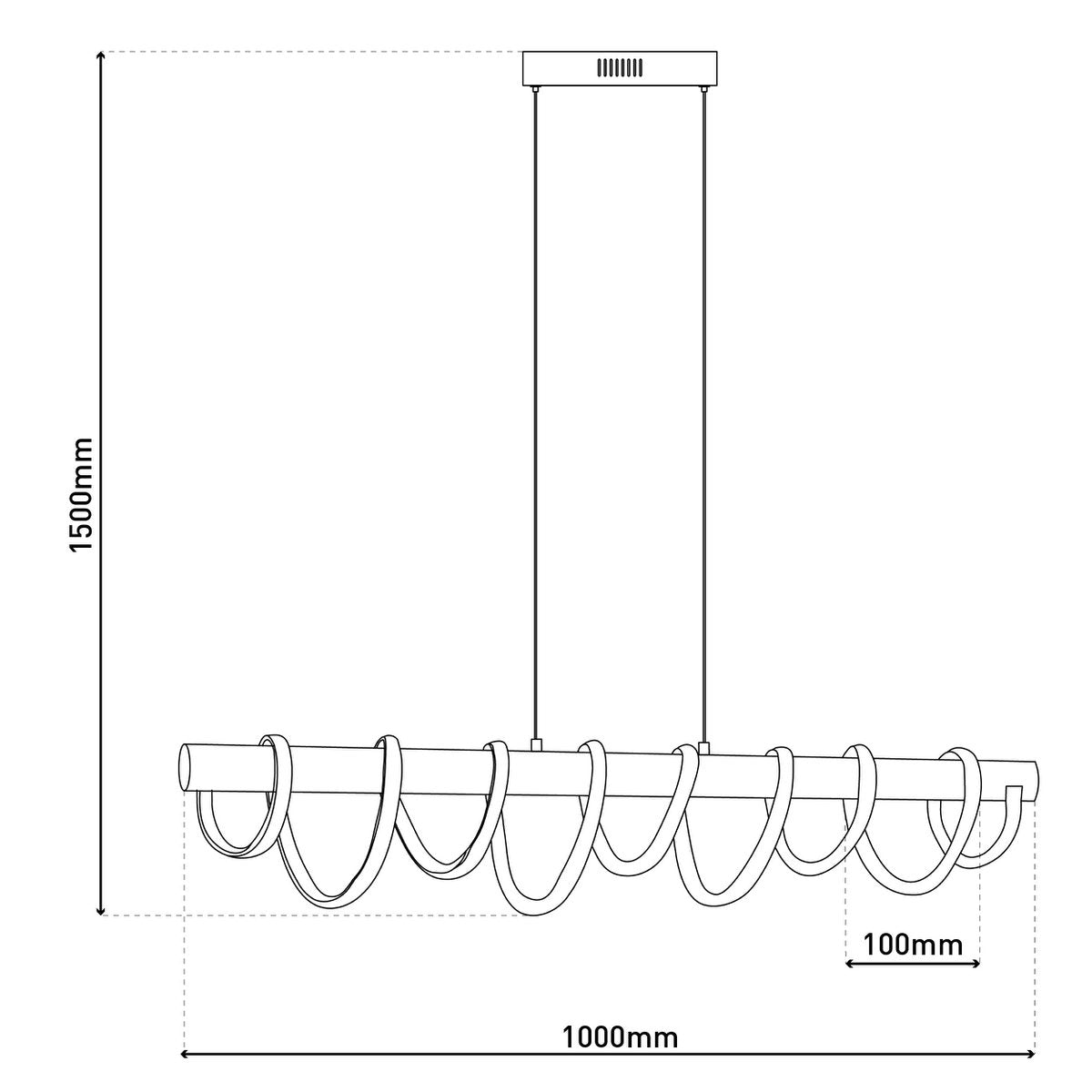 LED -hanglamp "Belleza", moderne metalen slinger lamp in zwart en wit, met stevig ingebouwde LED's, ca. 100 cm lang, de ideale verlichting voor woonkamer, eetkamer of keuken.