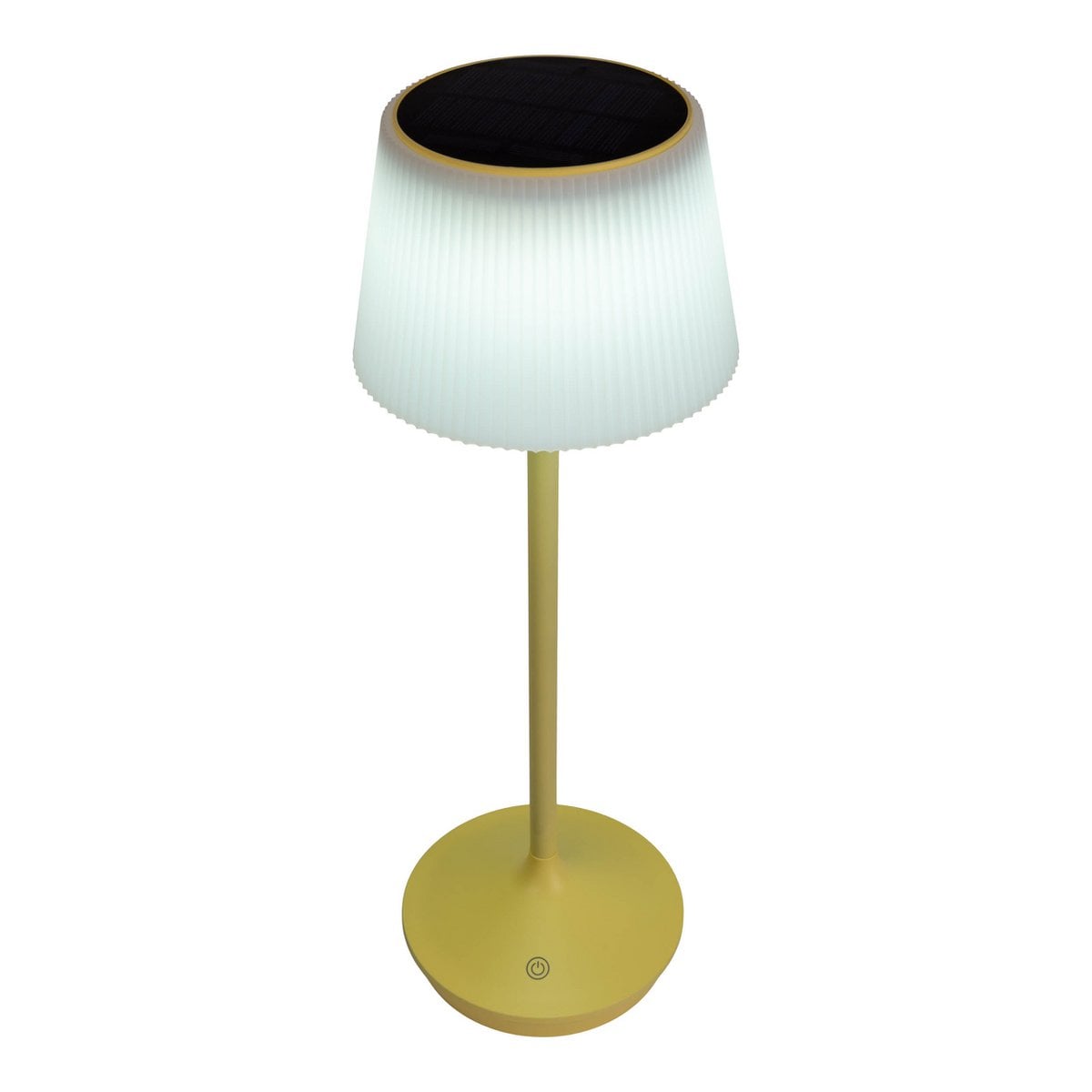 Zonne -batterijlamp "EMMI" 38 cm hoog, paraplu Ø 13 cm, metaal in geel en wit plastic, voor de buitenruimte, dimable CCT.