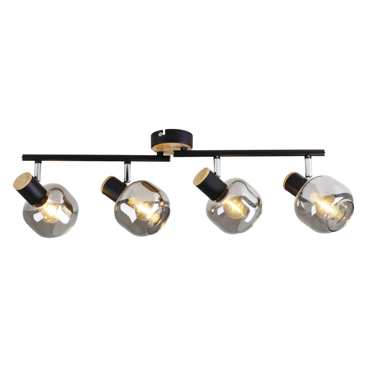 4er spot plafondlamp "fumoso", plafondlamp gemaakt van metaal en rookglas in zwart, met E14 -aansluiting, voor eetkamer, woonkamer, gang of kantoor, 80 x 20 cm