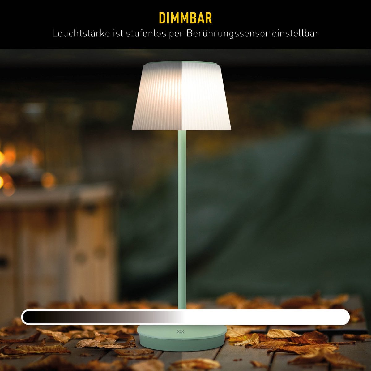 Zonne -batterijlamp "EMMI" 38 cm hoog, paraplu Ø 13 cm, metaal in mint en wit plastic, voor de buitenruimte, dimable CCT.