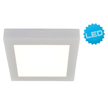 LED -assemblagepaneel kloppend lamp gemaakt van lichtgrijs aluminium en wit plastic met stevig ingebouwde LED's, 16,8 x 16,8 cm kantoren, praktijken en andere interieurs