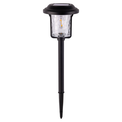 Solar-deco-earth spit "Simon" 54,7 cm hoog, gemaakt van zwart metaal en gestructureerd glas, geïntegreerde LED, warm wit.