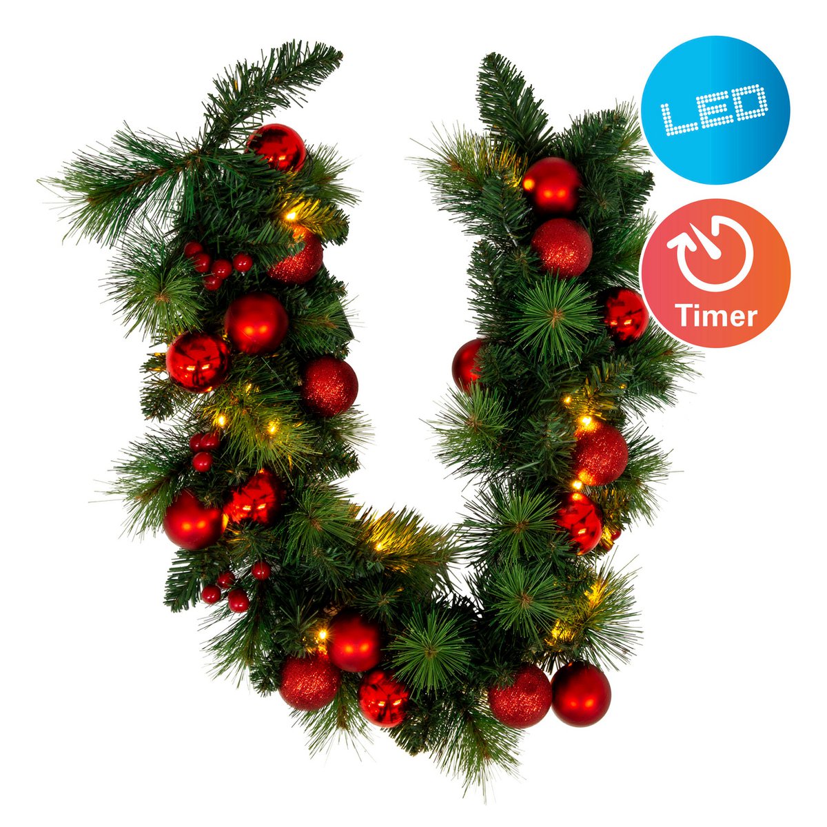 LED Kerst Tendril "Noel" Outdoor Decoratie gemaakt van metaal en plastic in groen en goud, met stevig ingebouwde LED's