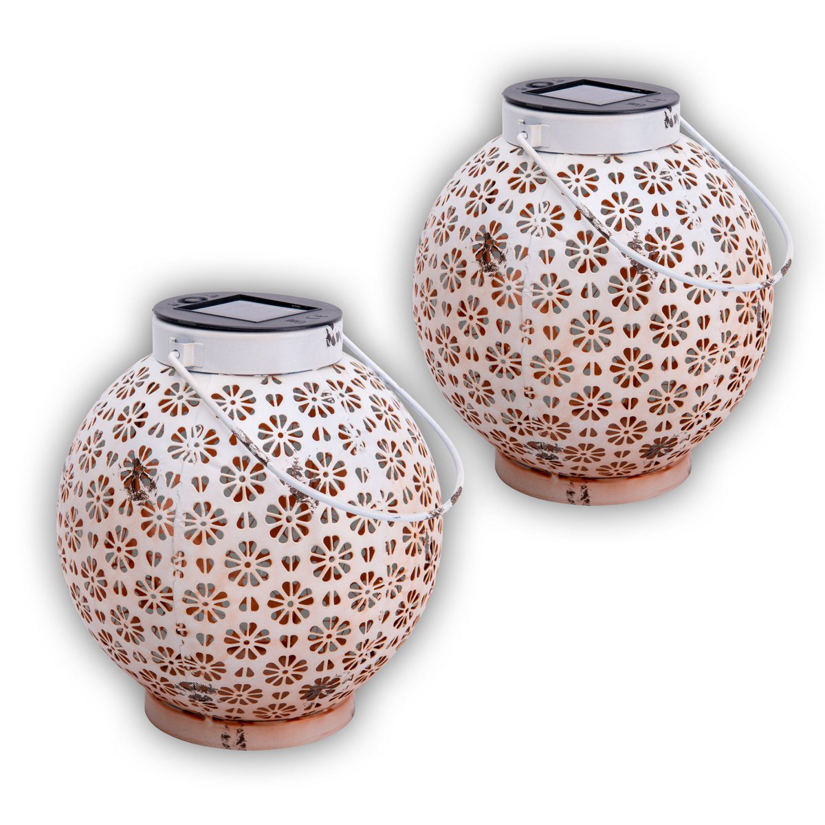 2 Set LED Decoratie Zonnelicht Ø 18 cm Buiten Decoratie gemaakt van metaal in wit met geïntegreerde LED's