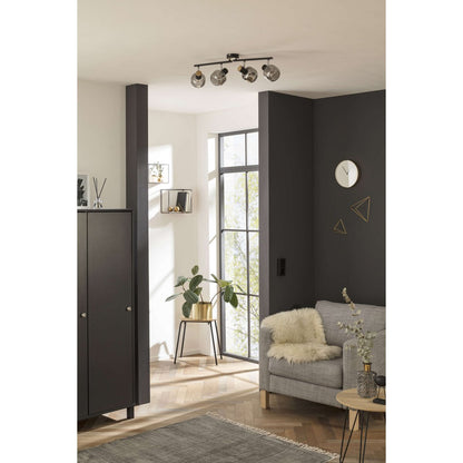 4er spot plafondlamp "fumoso", plafondlamp gemaakt van metaal en rookglas in zwart, met E14 -aansluiting, voor eetkamer, woonkamer, gang of kantoor, 80 x 20 cm