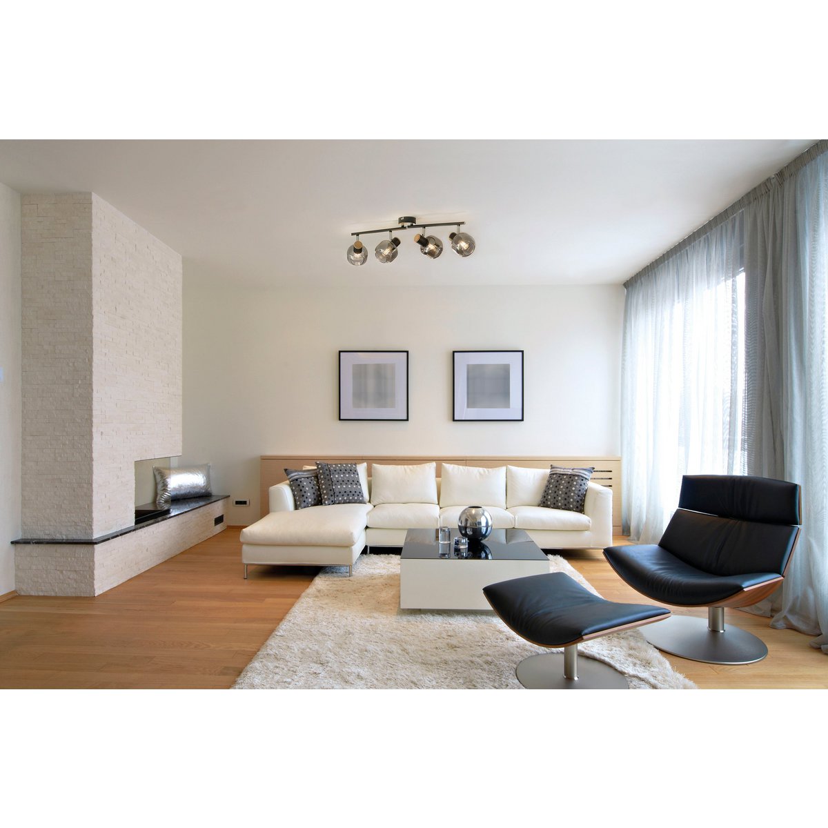 4er spot plafondlamp "fumoso", plafondlamp gemaakt van metaal en rookglas in zwart, met E14 -aansluiting, voor eetkamer, woonkamer, gang of kantoor, 80 x 20 cm