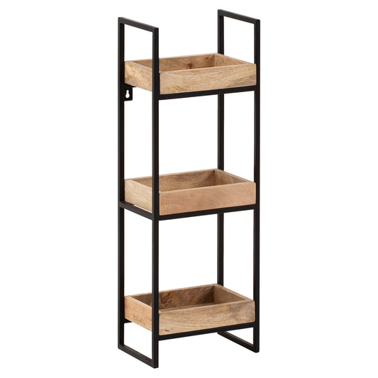 Wandplank 27x77x18 cm Mango Massief Hout / Metaal Hangplank Industrieel | Design zwevende plank rechthoekig | Plank hangende woonkamer | Dienbladplankwand met 3 planken en metalen frame