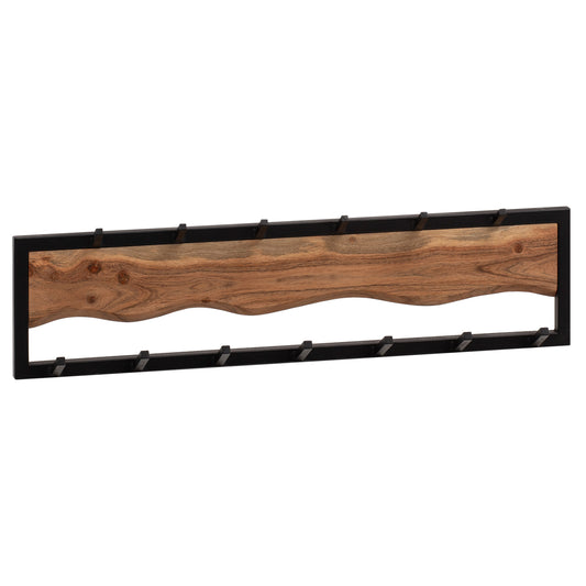 wandkapstok massief acaciahout/metaal 80x20x8 cm | Hakenlijst voor jassen, sjaals en mutsen | Halkapstok met golfpatroon | Kastwand hout