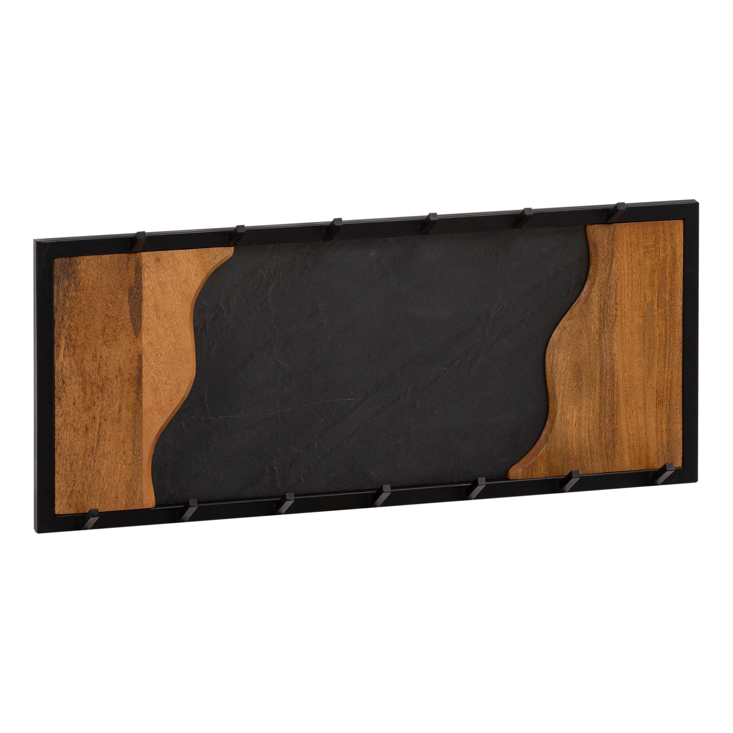 wandkapstok Mango massief hout/steenlook 80x36x6 cm | Hakenlijst voor jassen, sjaals en mutsen | Halkapstok met golfpatroon | Garderobewand van hout met metalen frame