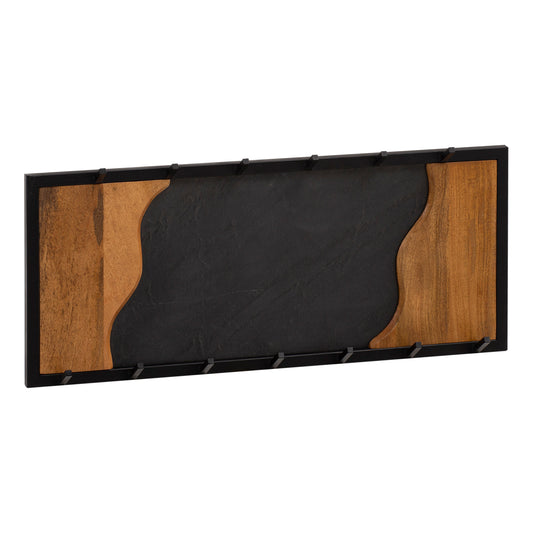wandkapstok Mango massief hout/steenlook 80x36x6 cm | Hakenlijst voor jassen, sjaals en mutsen | Halkapstok met golfpatroon | Garderobewand van hout met metalen frame