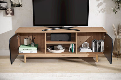 Lowboard eiken decor zwart 150x55x40 cm tv-kast modern, design tv-kast hoog