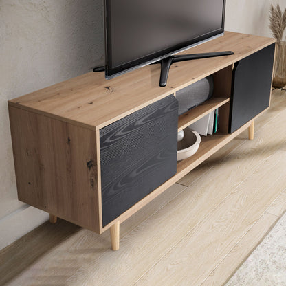 Lowboard eiken decor zwart 150x55x40 cm tv-kast modern, design tv-kast hoog
