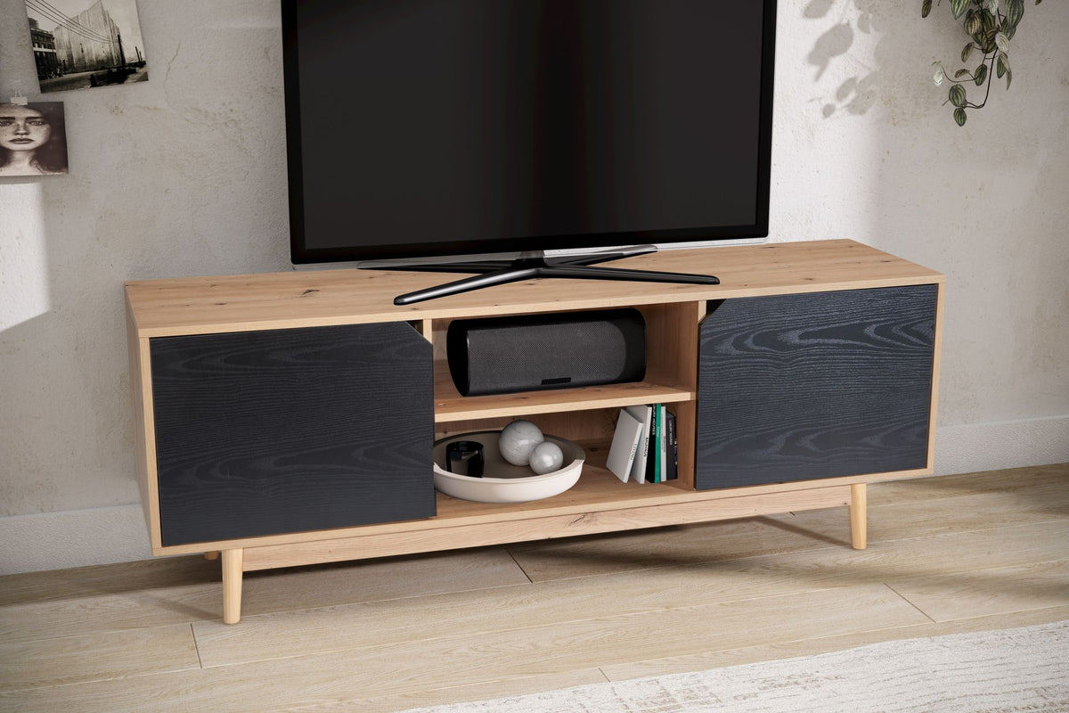 Lowboard eiken decor zwart 150x55x40 cm tv-kast modern, design tv-kast hoog