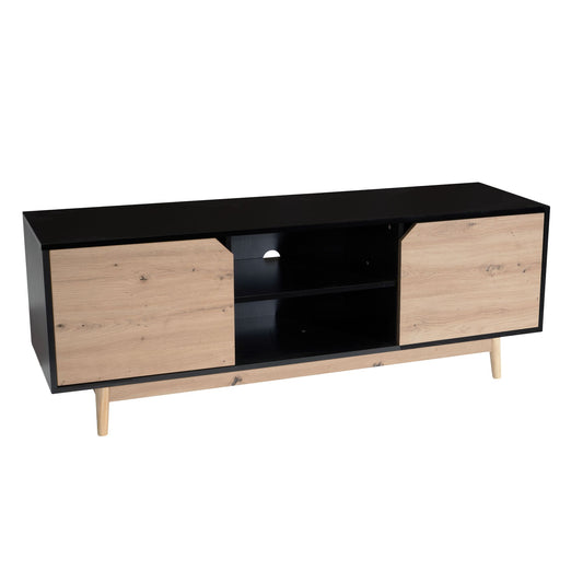 Lowboard Zwart Eiken Decor 150x55x40 cm TV-kast Modern, Design TV-kast Hoog, TV-tafel TV-kast met twee deuren, TV-kast Woonkamer