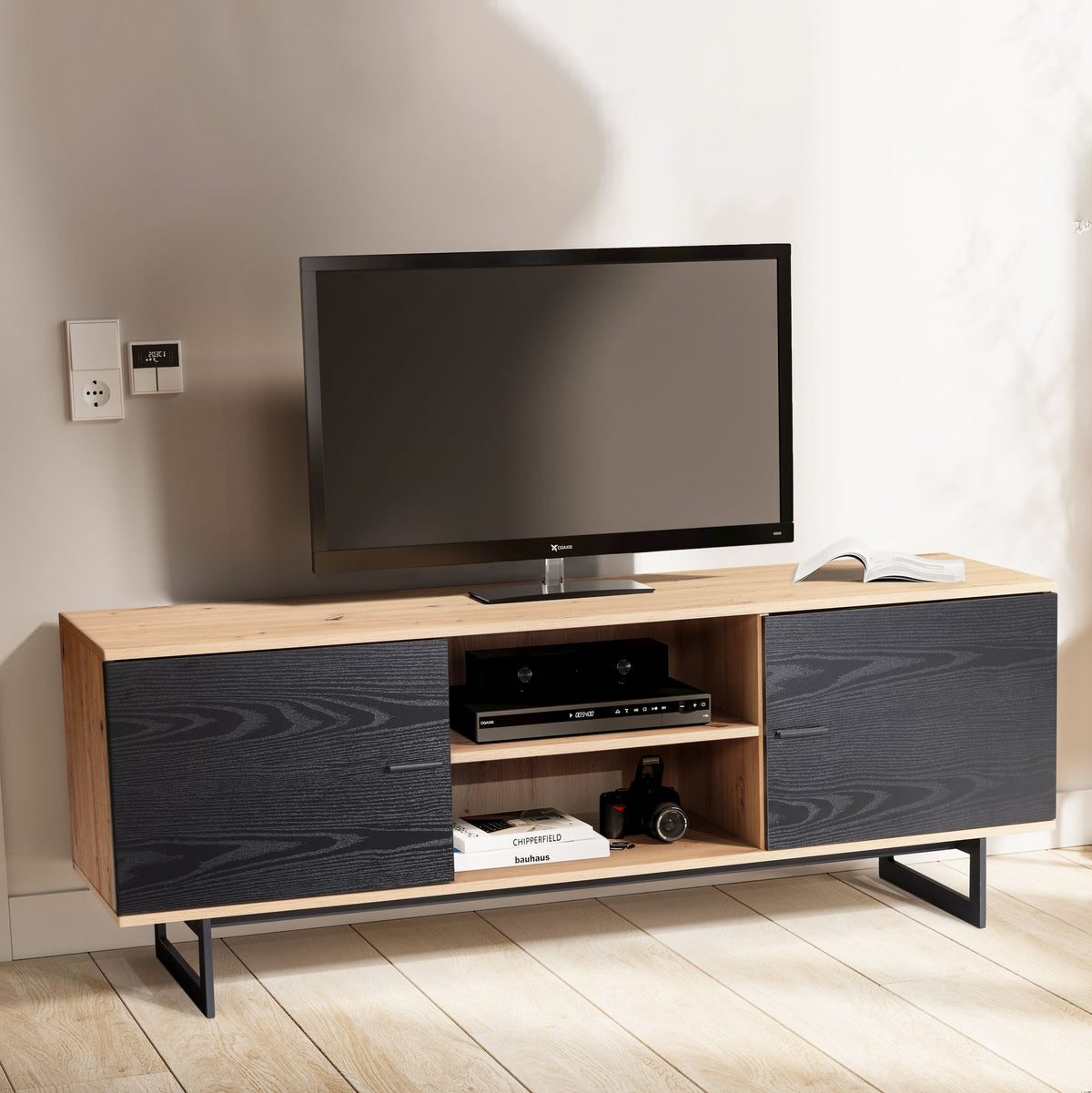 Lowboard Eiken Decor Zwart 150x55x40 cm - Design TV-kast