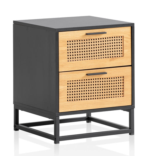 nachtconsole zwart met Weens vlechtwerk 45x45x56 cm tijdloos nachtkastje, nachtkastje boxspringbed met laden, nachtkastje met opbergruimte