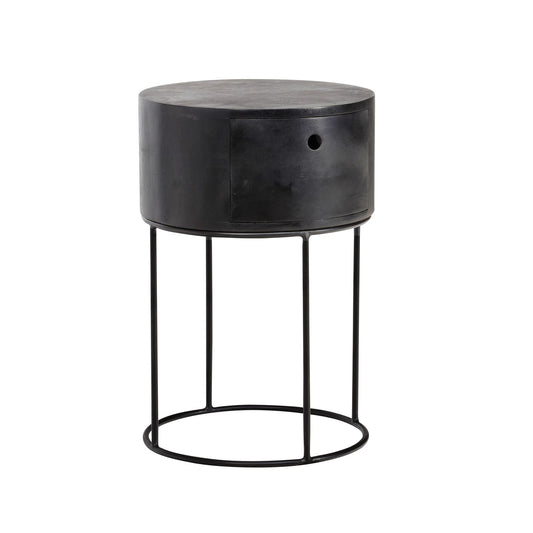 nachtkastje mango massief hout metaal 40x40x60 cm nachtkastje zwart, design nachtkastje rond boxspringbed met lade, nachtkastje met opbergruimte