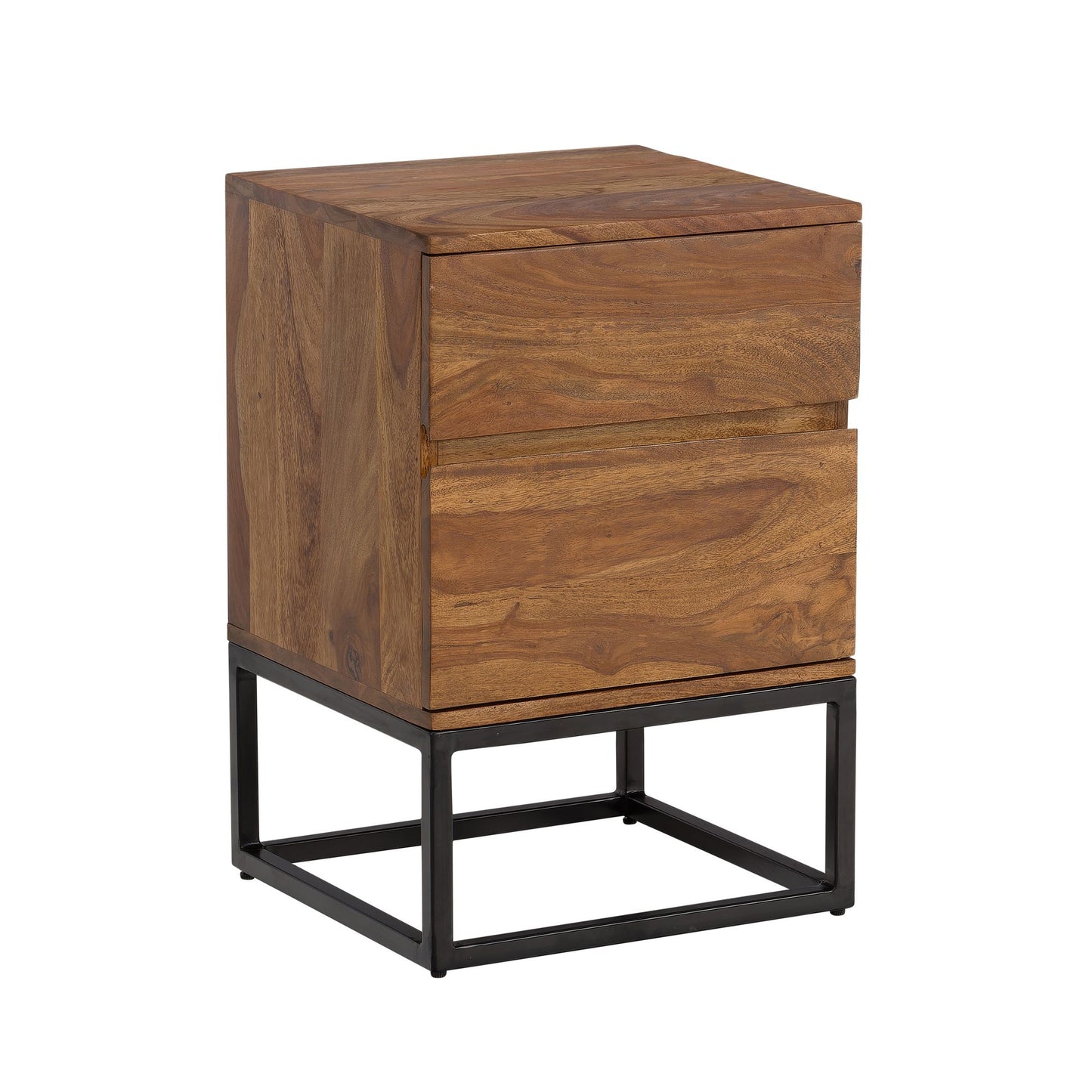 nachtkastje Sheesham massief hout metaal 40x38x60 cm nachtkastje boxspringbed, design nachtconsole met 2 lades, industrieel nachtkastje met opbergruimte