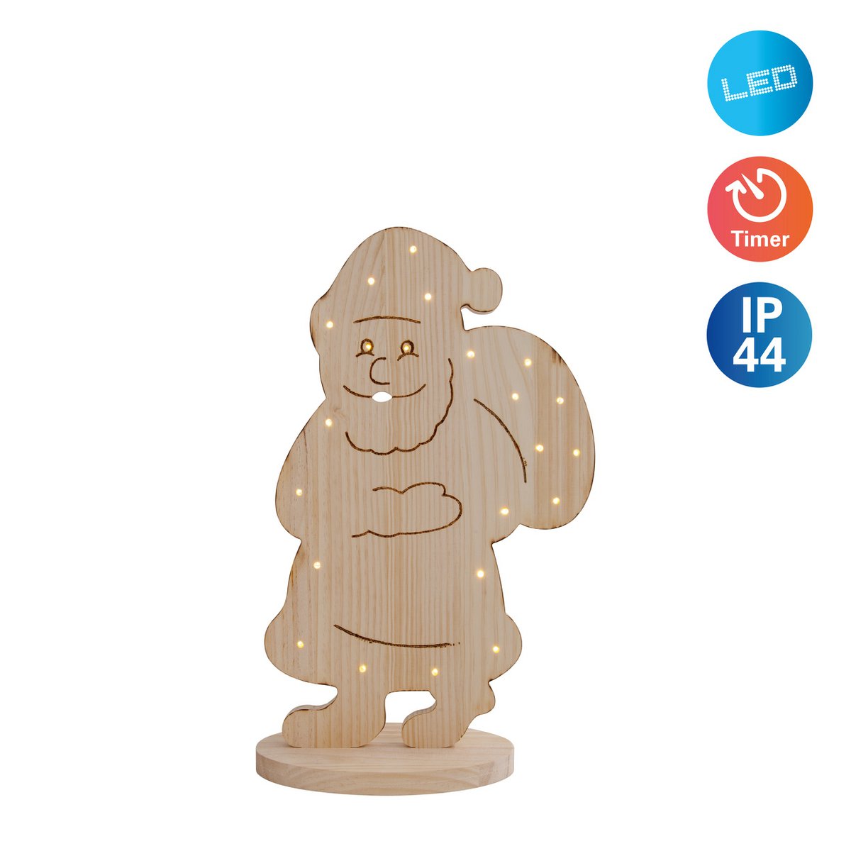 LED WOOD Decolum "Santa" Large, kerstdecoraties gemaakt van hout in de natuur, met stevig ingebouwde LED's, voor de buitenruimte - klassiek - decoratie - hout - Natuur - geen informatie - kerstdecoratie buiten