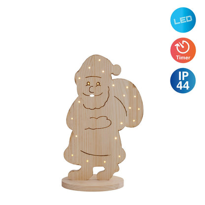 LED WOOD Decolum "Santa" Large, kerstdecoraties gemaakt van hout in de natuur, met stevig ingebouwde LED's, voor de buitenruimte - klassiek - decoratie - hout - Natuur - geen informatie - kerstdecoratie buiten