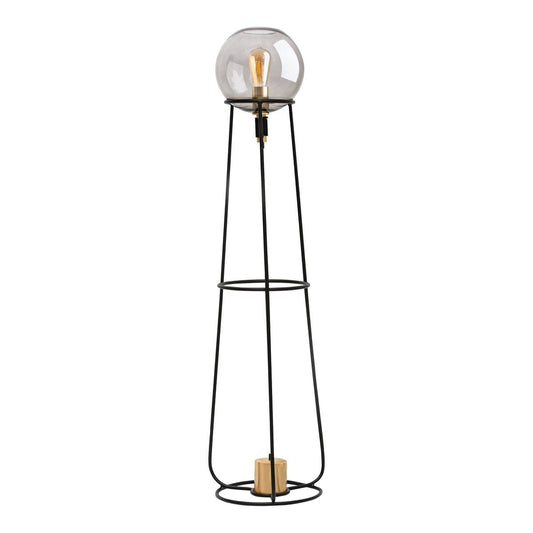 Stapellamp "stelo", moderne vloerlamp gemaakt van zwart metaal en rookglas, E27 -aansluiting, 128,5 cm hoog, voor eetkamer, woonkamer, gang of kantoor,