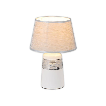 Keramische tafellamp "Vittoria" 31 cm hoog, Ø 20 cm, gemaakt van keramiek, metaal en stof gemaakt van polyester, wit en zilver