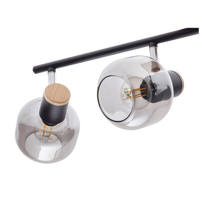 4er spot plafondlamp "fumoso", plafondlamp gemaakt van metaal en rookglas in zwart, met E14 -aansluiting, voor eetkamer, woonkamer, gang of kantoor, 80 x 20 cm