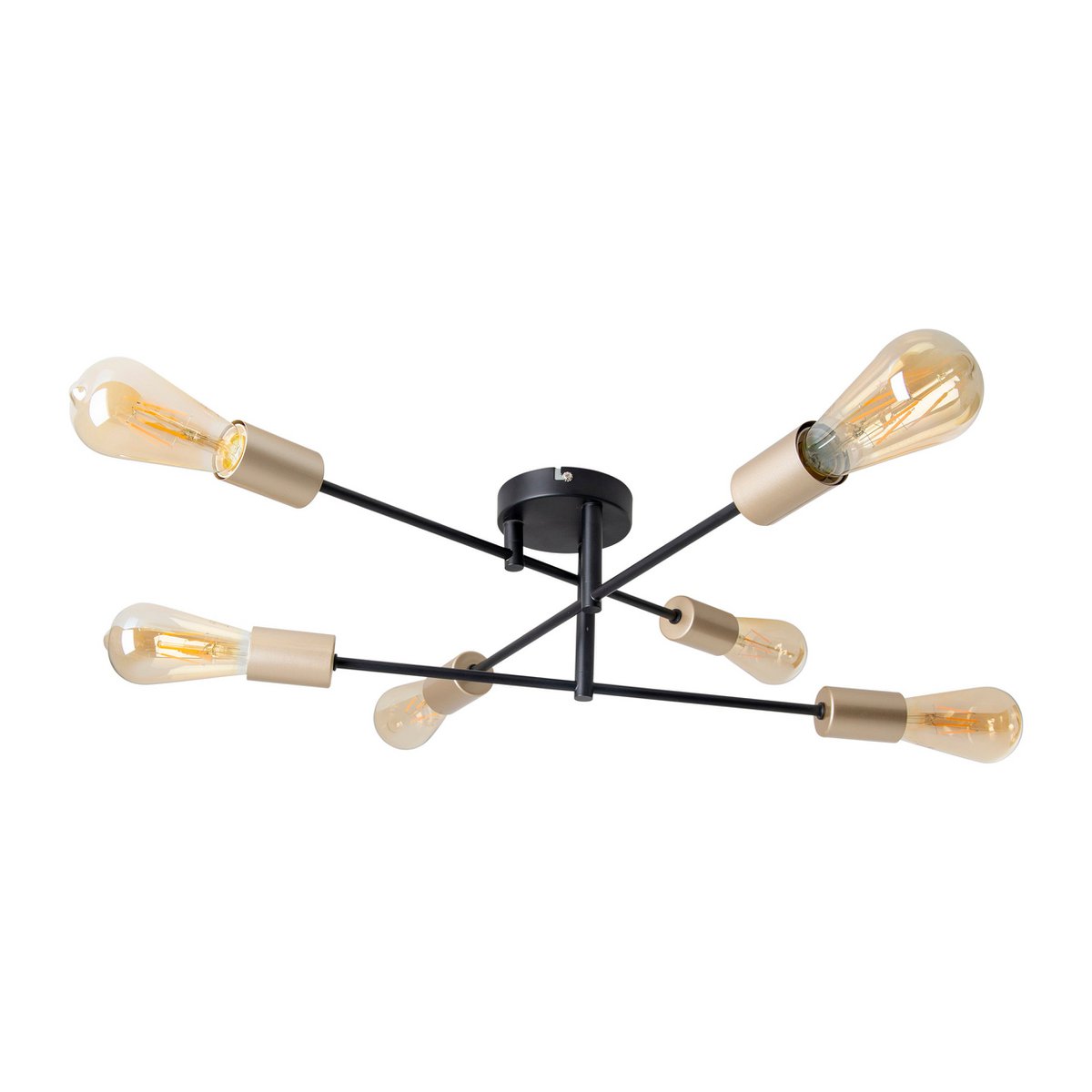 Plafondlicht "Modo" 6-flame gemaakt van metaal in zwart, versies goud, E27-aansluiting, plafondlamp voor woonkamer, eetkamer, keuken, gang, gang of kantoor met een Øvon 54,5 cm