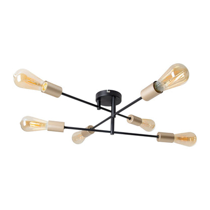 Plafondlicht "Modo" 6-flame gemaakt van metaal in zwart, versies goud, E27-aansluiting, plafondlamp voor woonkamer, eetkamer, keuken, gang, gang of kantoor met een Øvon 54,5 cm