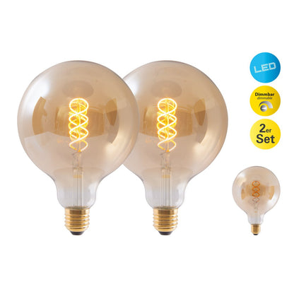 2 Set LED -lamp E27 -versie, 5 watt Ø 12,5 cm, metaal en glas, Amber