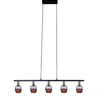 5 hanglamp "Corbis", echtelijke lamp gemaakt van zwart in zwart, met goud en rotan, met E14 -aansluiting, voor eetkamer, woonkamer, gang of kantoor, 100 cm lang