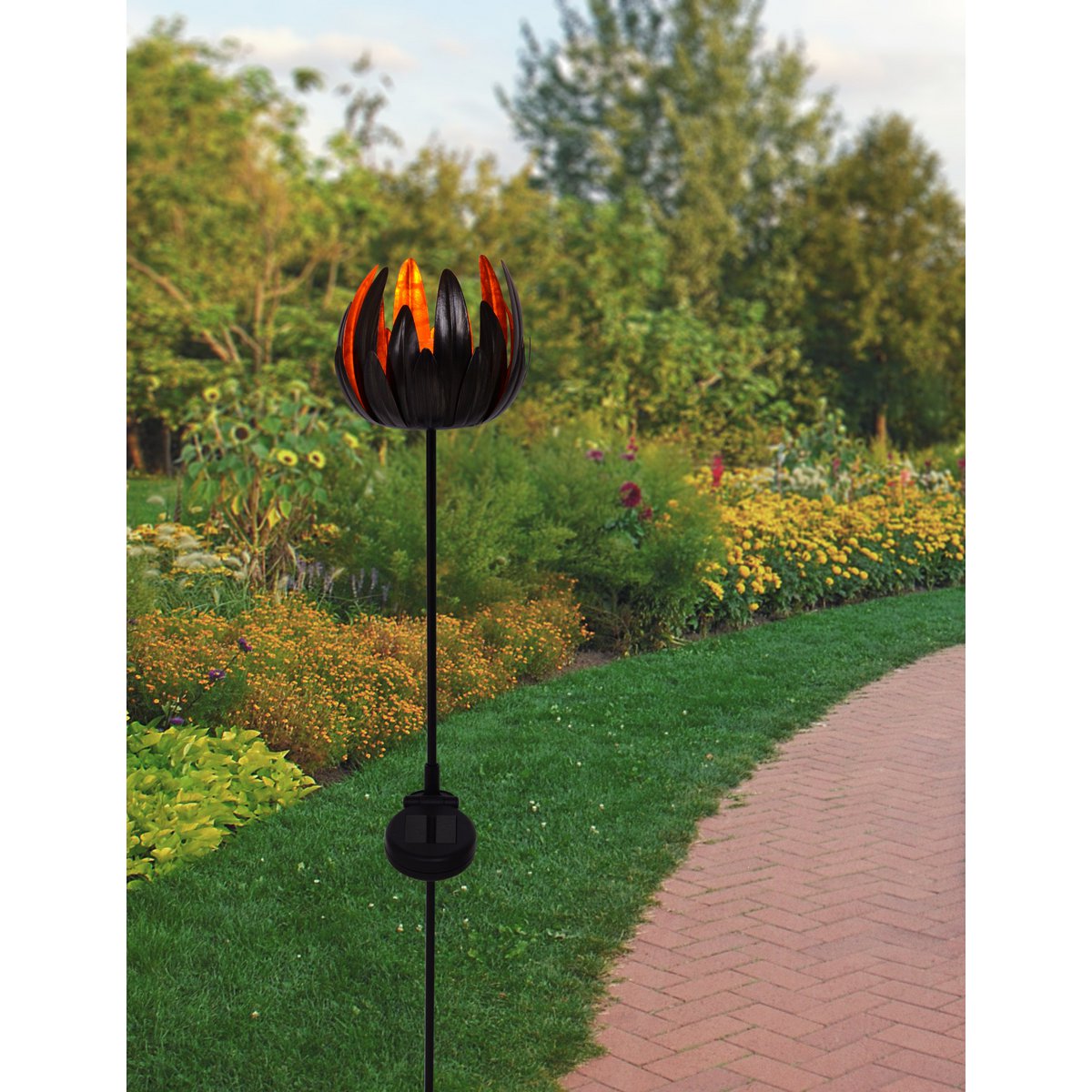 LED Solar Skeer "Flower", voor buiten, metaal en plastic aarde spies in koper, met geïntegreerde LED