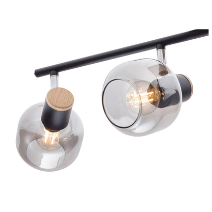 4er spot plafondlamp "fumoso", plafondlamp gemaakt van metaal en rookglas in zwart, met E14 -aansluiting, voor eetkamer, woonkamer, gang of kantoor, 80 x 20 cm