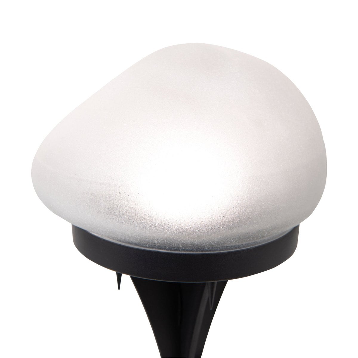 De spiesjes "Guri" 14 x 12 cm, 8,5 cm hoog, zwart plastic, zwaar, transparant glas, geïntegreerde LED's, warm wit